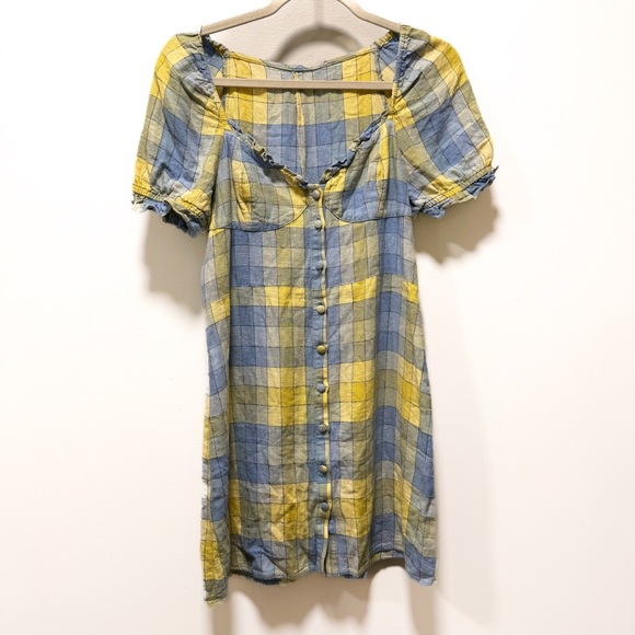 STAUD Amina Plaid Mini Dress - Blue & Yellow Gingham - Size 12 - Picture 3 of 9